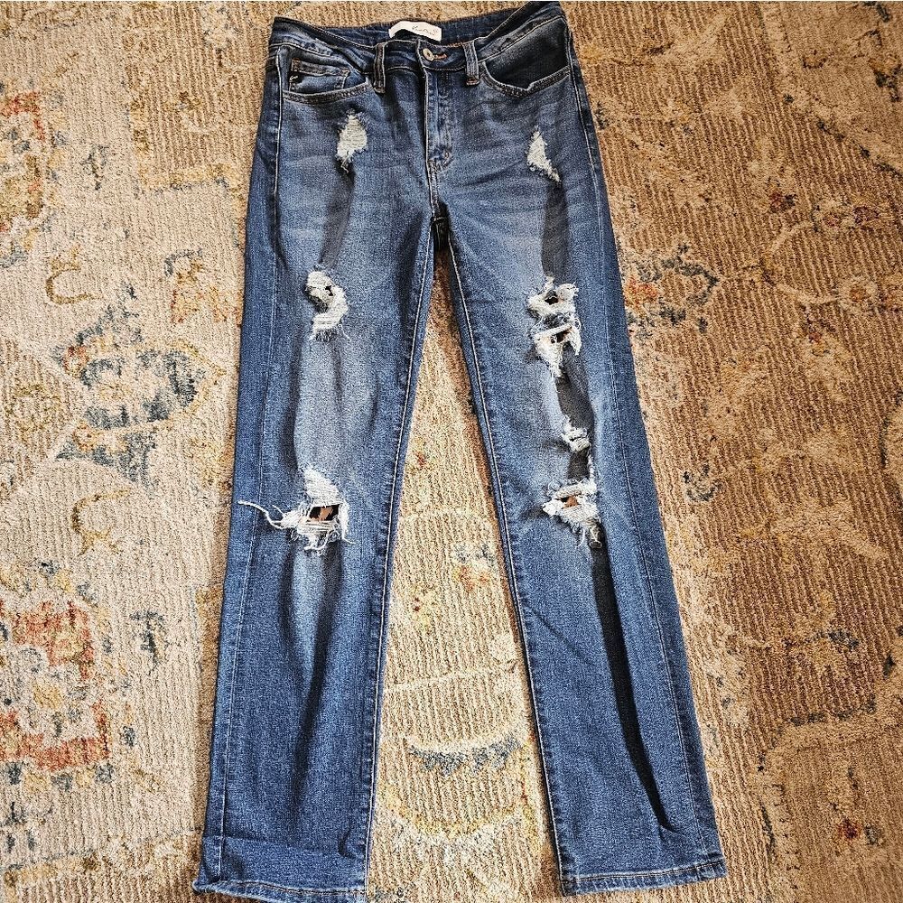 Kancan Distressed Jeans With Leapord Print, Sz 9/28 With 29" Inseam